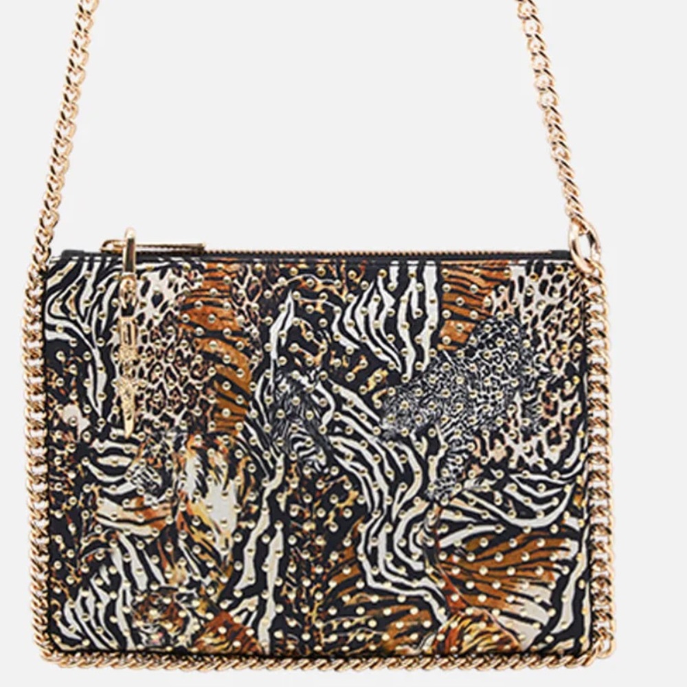CAMILLA *What’s New Pussycat* silk animal print chain crossbody shoulder bag